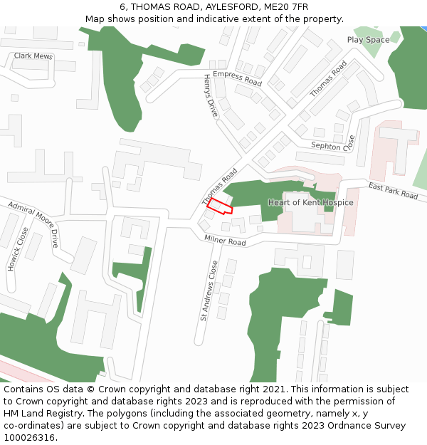 6, THOMAS ROAD, AYLESFORD, ME20 7FR: Location map and indicative extent of plot