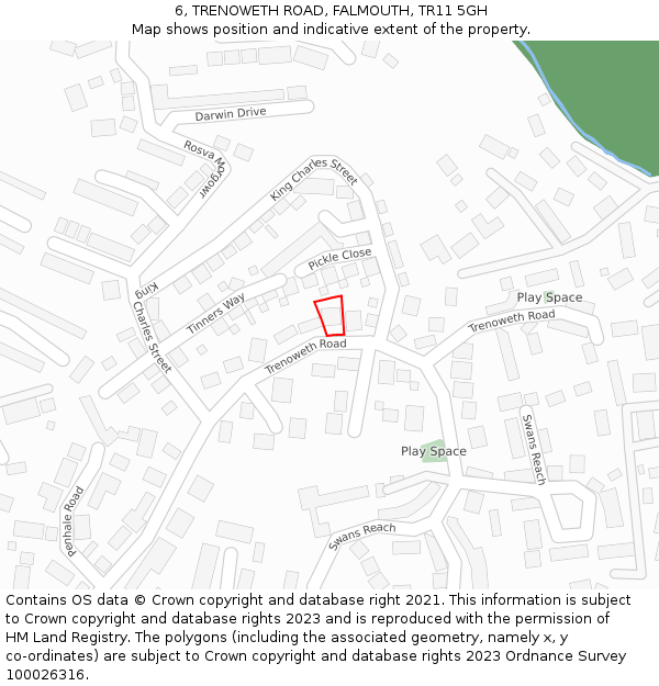 6, TRENOWETH ROAD, FALMOUTH, TR11 5GH: Location map and indicative extent of plot