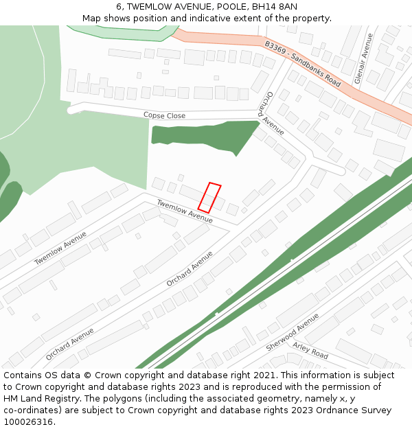 6, TWEMLOW AVENUE, POOLE, BH14 8AN: Location map and indicative extent of plot