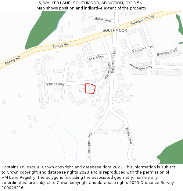 6, WALKER LANE, SOUTHMOOR, ABINGDON, OX13 5NH: Location map and indicative extent of plot