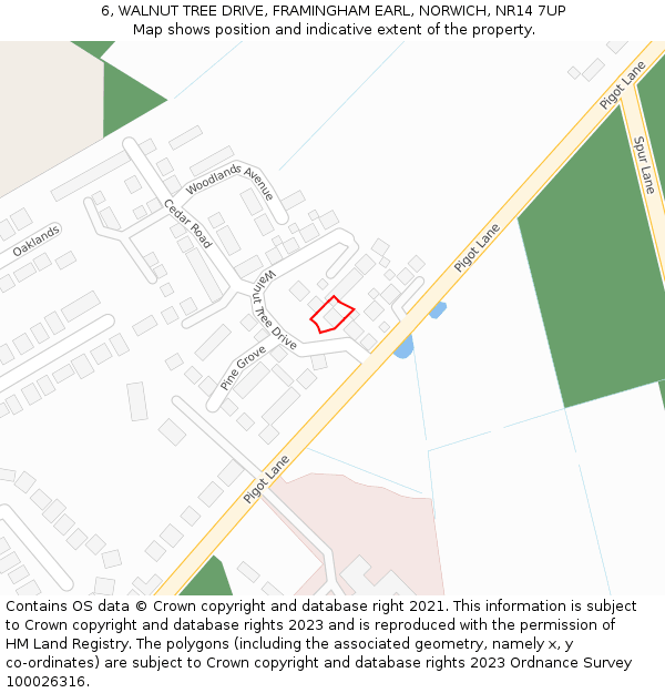 6, WALNUT TREE DRIVE, FRAMINGHAM EARL, NORWICH, NR14 7UP: Location map and indicative extent of plot