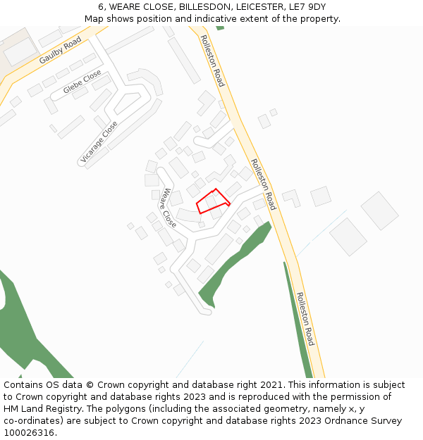 6, WEARE CLOSE, BILLESDON, LEICESTER, LE7 9DY: Location map and indicative extent of plot