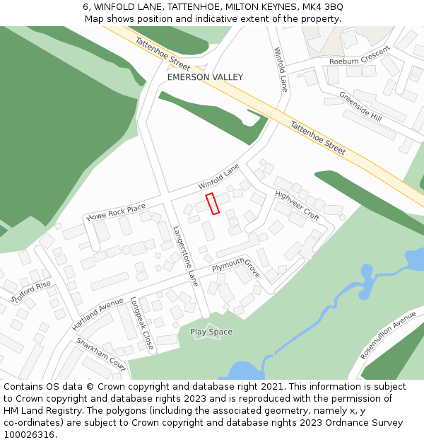 6, WINFOLD LANE, TATTENHOE, MILTON KEYNES, MK4 3BQ: Location map and indicative extent of plot