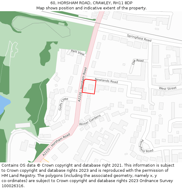 60, HORSHAM ROAD, CRAWLEY, RH11 8DP: Location map and indicative extent of plot