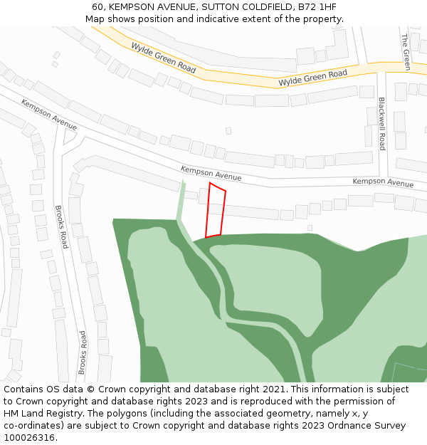 60, KEMPSON AVENUE, SUTTON COLDFIELD, B72 1HF: Location map and indicative extent of plot