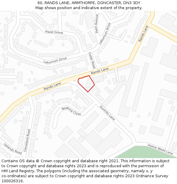 60, RANDS LANE, ARMTHORPE, DONCASTER, DN3 3DY: Location map and indicative extent of plot