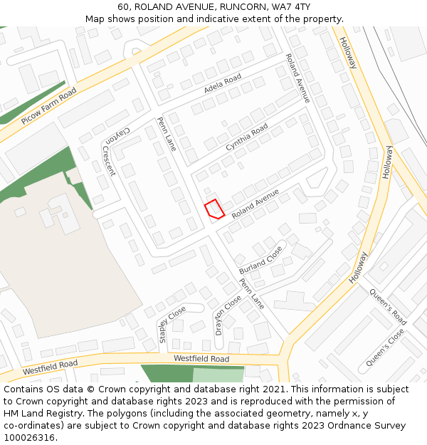 60, ROLAND AVENUE, RUNCORN, WA7 4TY: Location map and indicative extent of plot