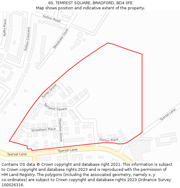 60, TEMPEST SQUARE, BRADFORD, BD4 0FE: Location map and indicative extent of plot