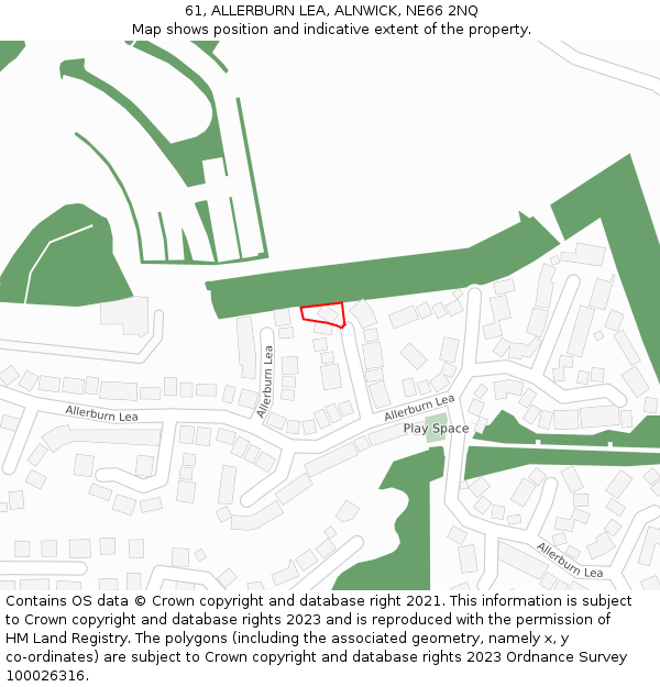 61, ALLERBURN LEA, ALNWICK, NE66 2NQ: Location map and indicative extent of plot