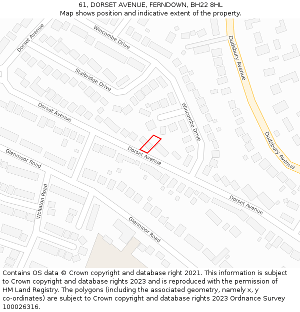 61, DORSET AVENUE, FERNDOWN, BH22 8HL: Location map and indicative extent of plot