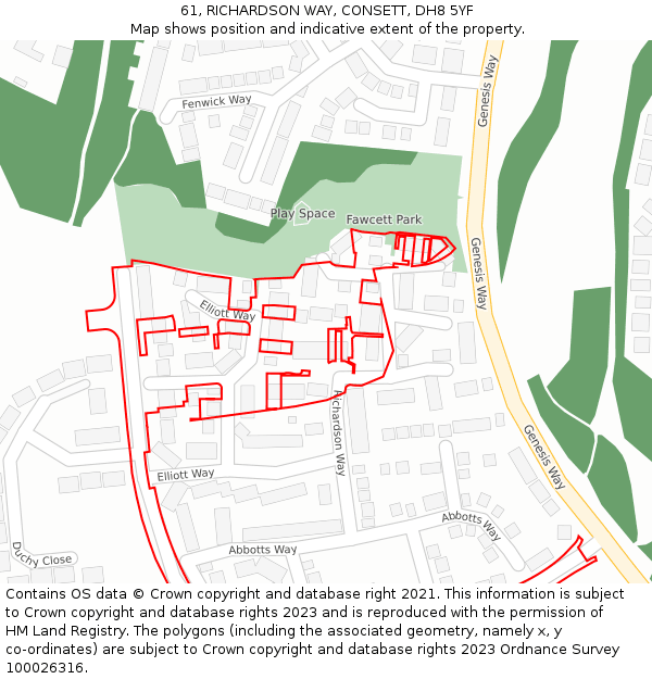 61, RICHARDSON WAY, CONSETT, DH8 5YF: Location map and indicative extent of plot