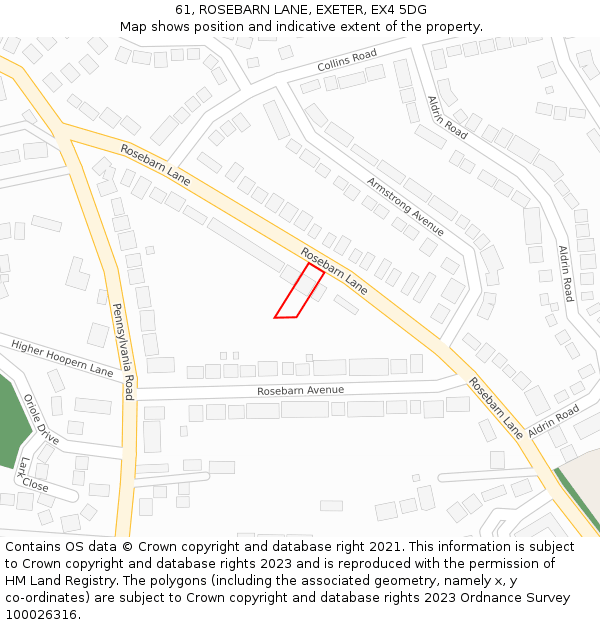 61, ROSEBARN LANE, EXETER, EX4 5DG: Location map and indicative extent of plot