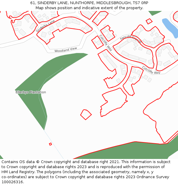 61, SINDERBY LANE, NUNTHORPE, MIDDLESBROUGH, TS7 0RP: Location map and indicative extent of plot