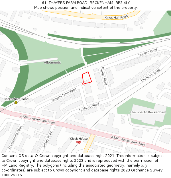 61, THAYERS FARM ROAD, BECKENHAM, BR3 4LY: Location map and indicative extent of plot