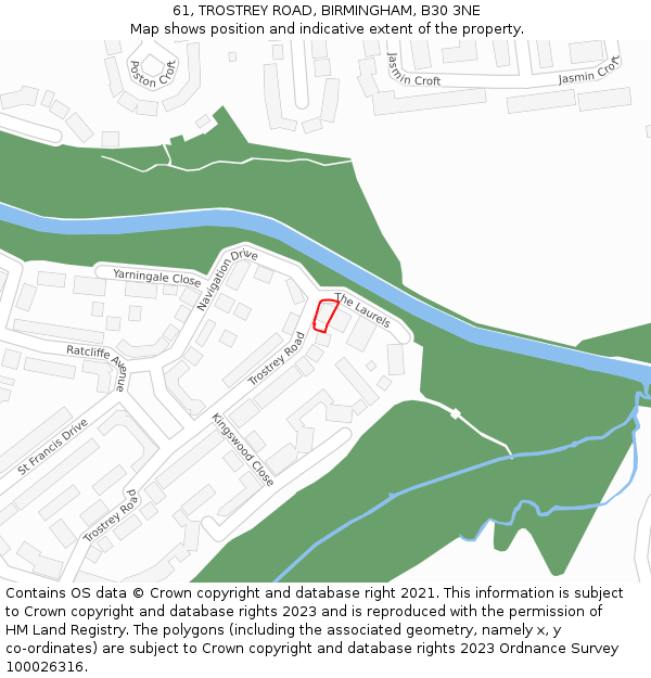 61, TROSTREY ROAD, BIRMINGHAM, B30 3NE: Location map and indicative extent of plot