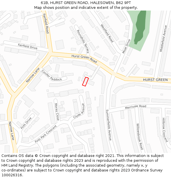 61B, HURST GREEN ROAD, HALESOWEN, B62 9PT: Location map and indicative extent of plot