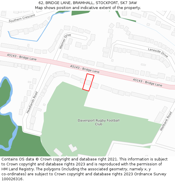 62, BRIDGE LANE, BRAMHALL, STOCKPORT, SK7 3AW: Location map and indicative extent of plot