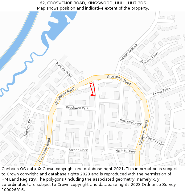 62, GROSVENOR ROAD, KINGSWOOD, HULL, HU7 3DS: Location map and indicative extent of plot