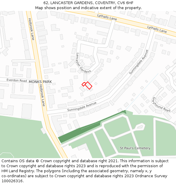 62, LANCASTER GARDENS, COVENTRY, CV6 6HF: Location map and indicative extent of plot