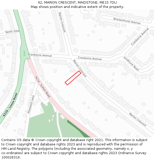 62, MARION CRESCENT, MAIDSTONE, ME15 7DU: Location map and indicative extent of plot