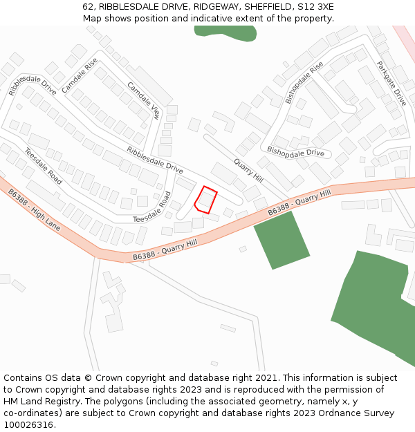 62, RIBBLESDALE DRIVE, RIDGEWAY, SHEFFIELD, S12 3XE: Location map and indicative extent of plot