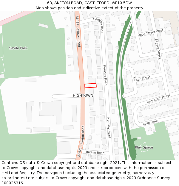 63, AKETON ROAD, CASTLEFORD, WF10 5DW: Location map and indicative extent of plot