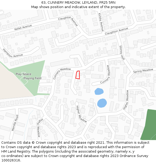 63, CUNNERY MEADOW, LEYLAND, PR25 5RN: Location map and indicative extent of plot