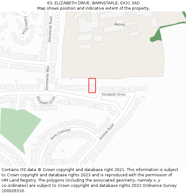 63, ELIZABETH DRIVE, BARNSTAPLE, EX31 3AD: Location map and indicative extent of plot