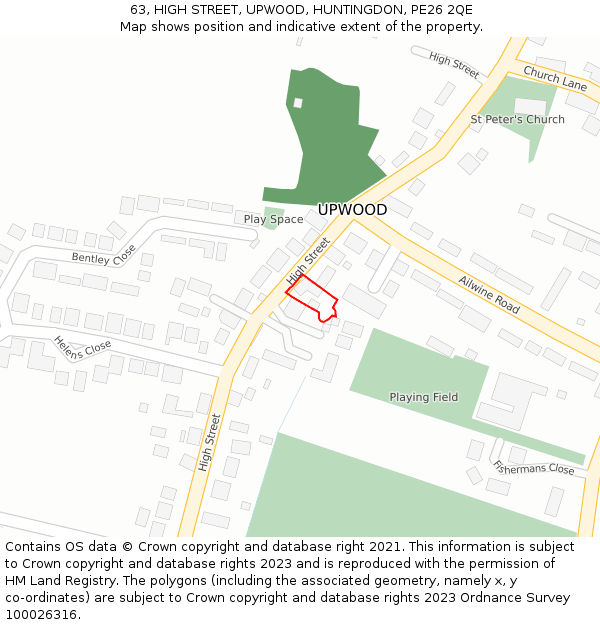 63, HIGH STREET, UPWOOD, HUNTINGDON, PE26 2QE: Location map and indicative extent of plot