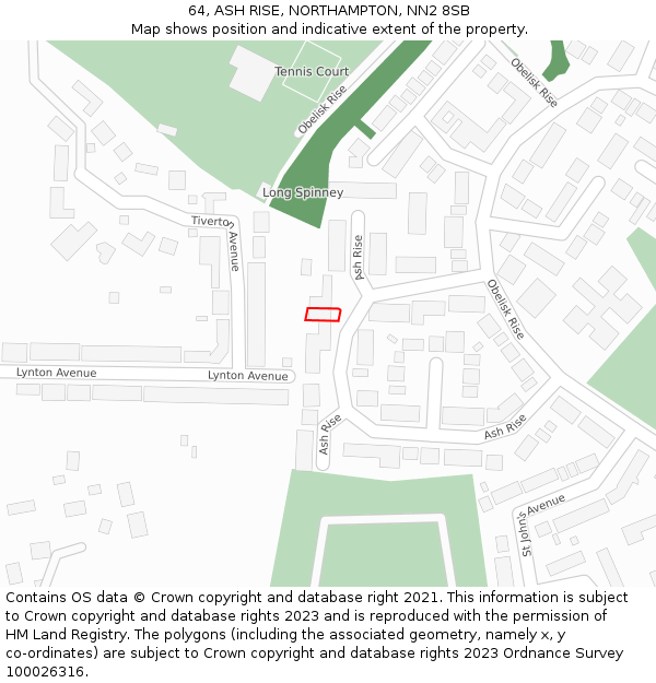 64, ASH RISE, NORTHAMPTON, NN2 8SB: Location map and indicative extent of plot