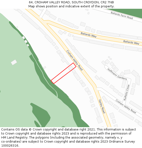 64, CROHAM VALLEY ROAD, SOUTH CROYDON, CR2 7NB: Location map and indicative extent of plot