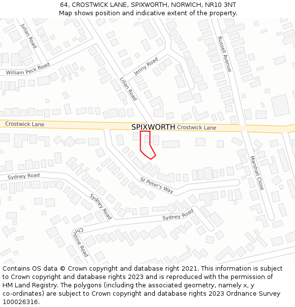 64, CROSTWICK LANE, SPIXWORTH, NORWICH, NR10 3NT: Location map and indicative extent of plot