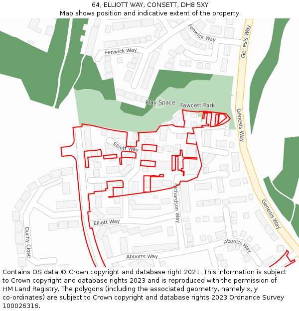 64, ELLIOTT WAY, CONSETT, DH8 5XY: Location map and indicative extent of plot