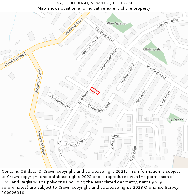 64, FORD ROAD, NEWPORT, TF10 7UN: Location map and indicative extent of plot