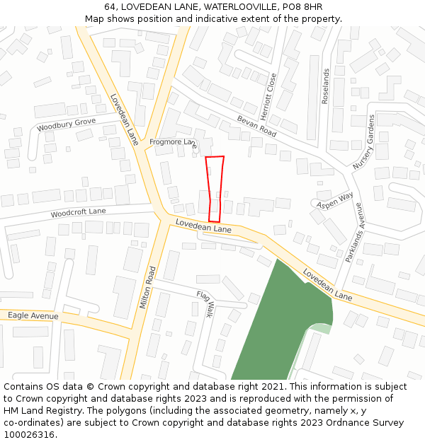 64, LOVEDEAN LANE, WATERLOOVILLE, PO8 8HR: Location map and indicative extent of plot