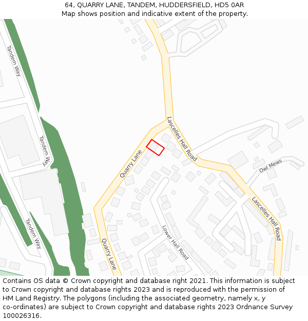 64, QUARRY LANE, TANDEM, HUDDERSFIELD, HD5 0AR: Location map and indicative extent of plot