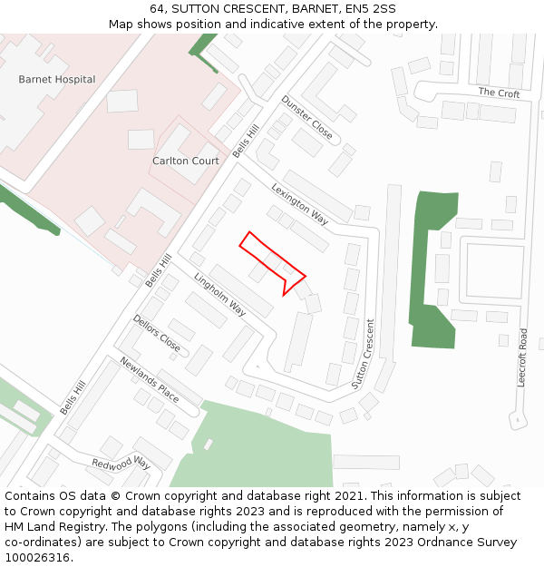 64, SUTTON CRESCENT, BARNET, EN5 2SS: Location map and indicative extent of plot