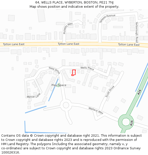 64, WELLS PLACE, WYBERTON, BOSTON, PE21 7NJ: Location map and indicative extent of plot