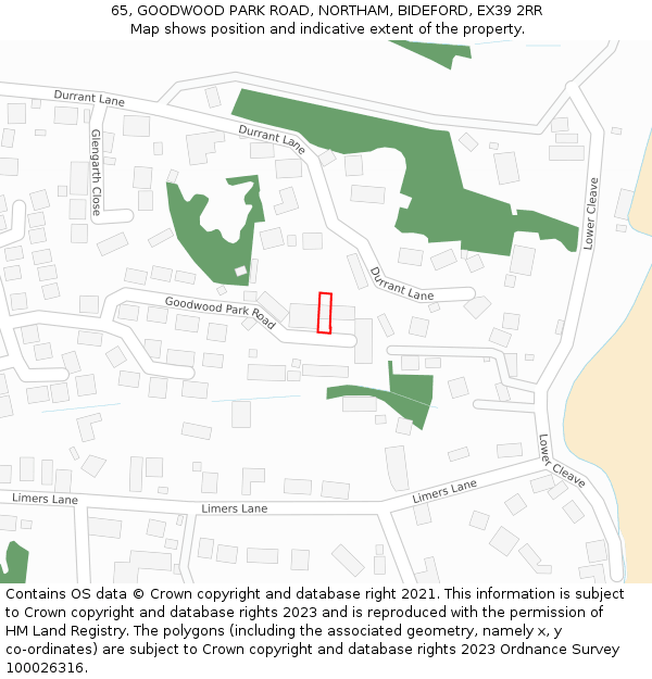 65, GOODWOOD PARK ROAD, NORTHAM, BIDEFORD, EX39 2RR: Location map and indicative extent of plot