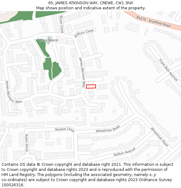 65, JAMES ATKINSON WAY, CREWE, CW1 3NX: Location map and indicative extent of plot