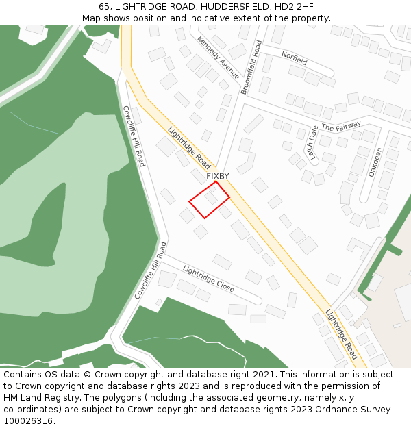 65, LIGHTRIDGE ROAD, HUDDERSFIELD, HD2 2HF: Location map and indicative extent of plot