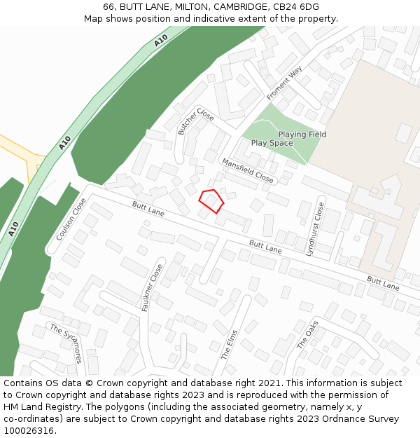 66, BUTT LANE, MILTON, CAMBRIDGE, CB24 6DG: Location map and indicative extent of plot