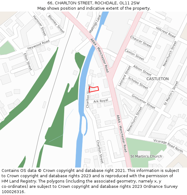 66, CHARLTON STREET, ROCHDALE, OL11 2SW: Location map and indicative extent of plot