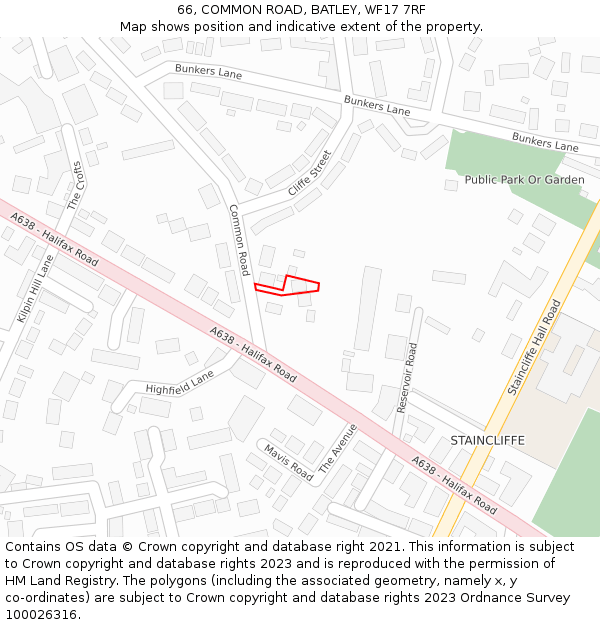 66, COMMON ROAD, BATLEY, WF17 7RF: Location map and indicative extent of plot