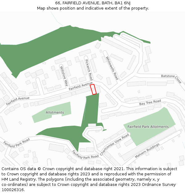 66, FAIRFIELD AVENUE, BATH, BA1 6NJ: Location map and indicative extent of plot