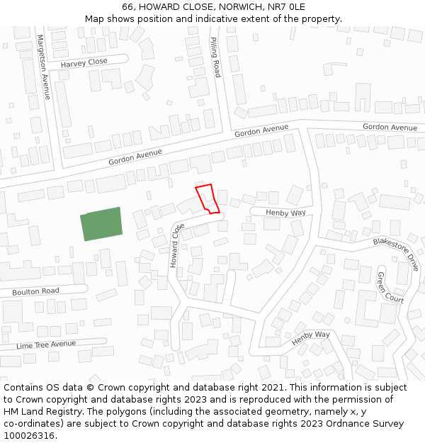 66, HOWARD CLOSE, NORWICH, NR7 0LE: Location map and indicative extent of plot