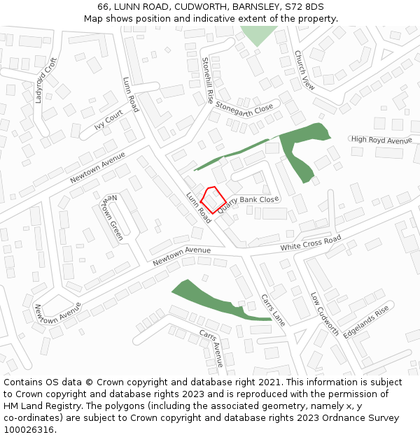 66, LUNN ROAD, CUDWORTH, BARNSLEY, S72 8DS: Location map and indicative extent of plot