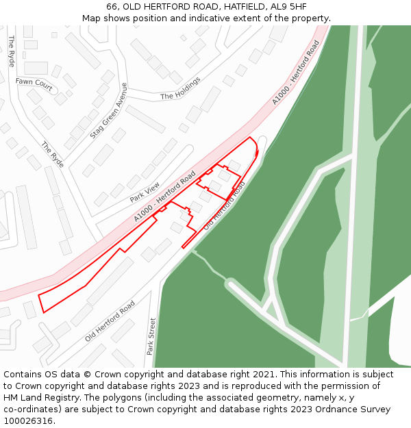 66, OLD HERTFORD ROAD, HATFIELD, AL9 5HF: Location map and indicative extent of plot