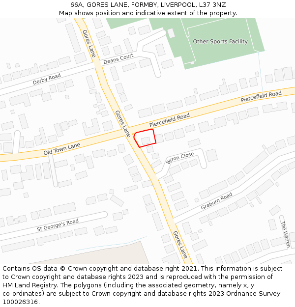 66A, GORES LANE, FORMBY, LIVERPOOL, L37 3NZ: Location map and indicative extent of plot