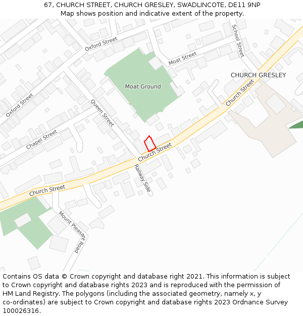 67, CHURCH STREET, CHURCH GRESLEY, SWADLINCOTE, DE11 9NP: Location map and indicative extent of plot